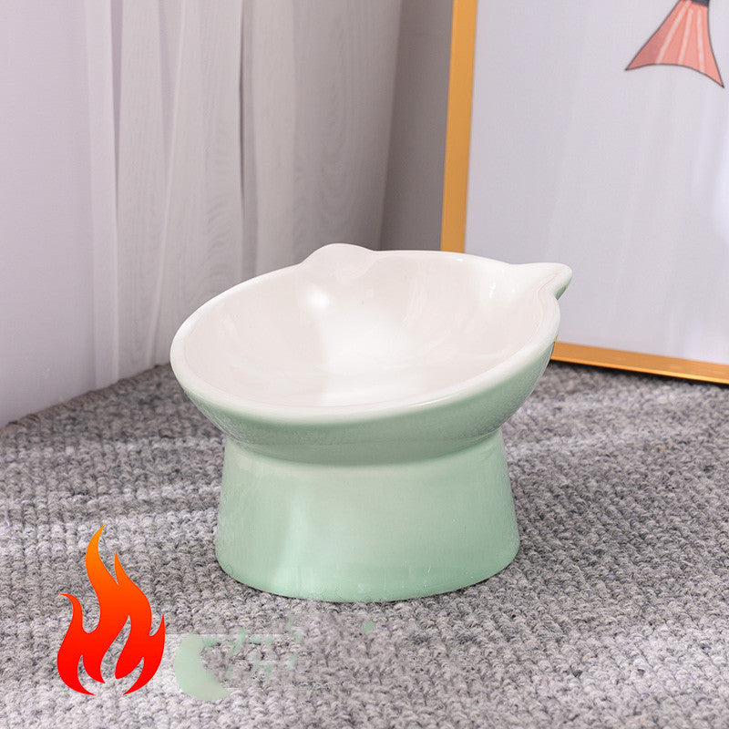 KFX-2956093 Ceramic Anti-Tip Slanted Cat Bowl in Pink, Blue, and Green Options