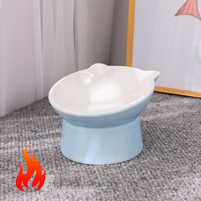 KFX-2956093 Ceramic Anti-Tip Slanted Cat Bowl in Pink, Blue, and Green Options