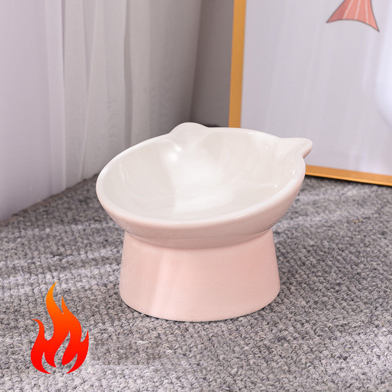 KFX-2956093 Ceramic Anti-Tip Slanted Cat Bowl in Pink, Blue, and Green Options
