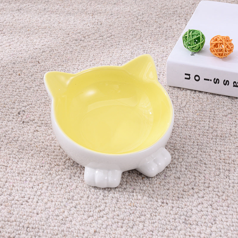 KFX-2956093 Ceramic Anti-Tip Slanted Cat Bowl in Pink, Blue, and Green Options