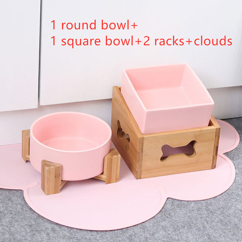 KFX-2960061 Creative Multifunctional Porcelain Fruit Dessert Bowl with Bamboo Mat in Various Colors
