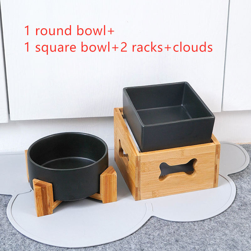 KFX-2960061 Creative Multifunctional Porcelain Fruit Dessert Bowl with Bamboo Mat in Various Colors