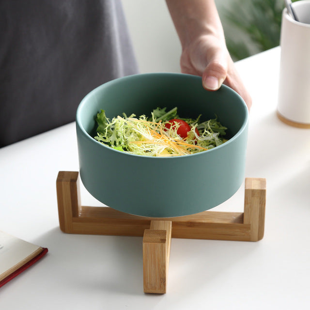 KFX-2960061 Creative Multifunctional Porcelain Fruit Dessert Bowl with Bamboo Mat in Various Colors