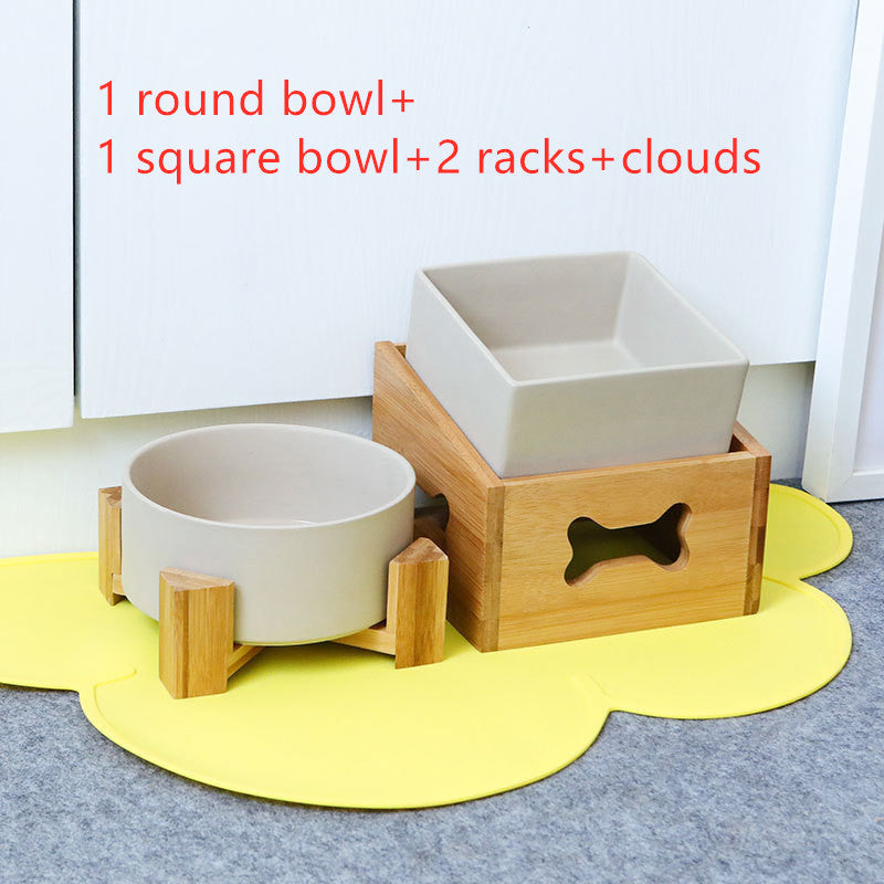 KFX-2960061 Creative Multifunctional Porcelain Fruit Dessert Bowl with Bamboo Mat in Various Colors