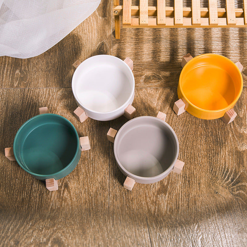 KFX-2960061 Creative Multifunctional Porcelain Fruit Dessert Bowl with Bamboo Mat in Various Colors