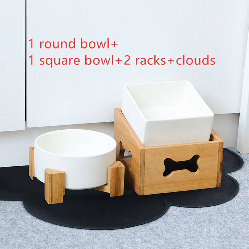 KFX-2960061 Creative Multifunctional Porcelain Fruit Dessert Bowl with Bamboo Mat in Various Colors