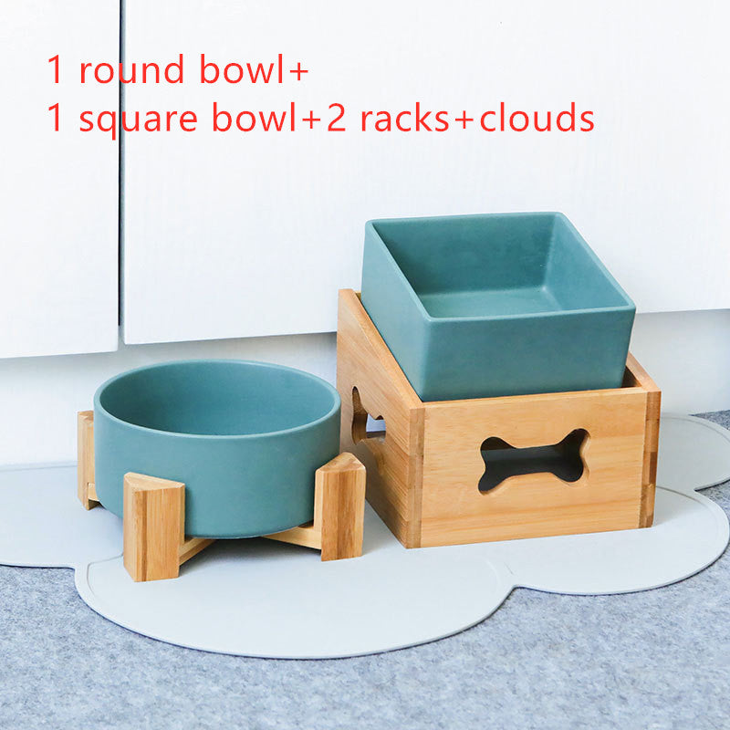 KFX-2960061 Creative Multifunctional Porcelain Fruit Dessert Bowl with Bamboo Mat in Various Colors