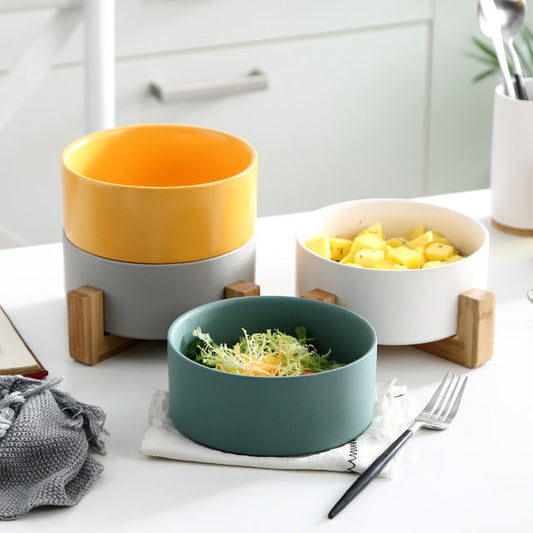 KFX-2960061 Creative Multifunctional Porcelain Fruit Dessert Bowl with Bamboo Mat in Various Colors