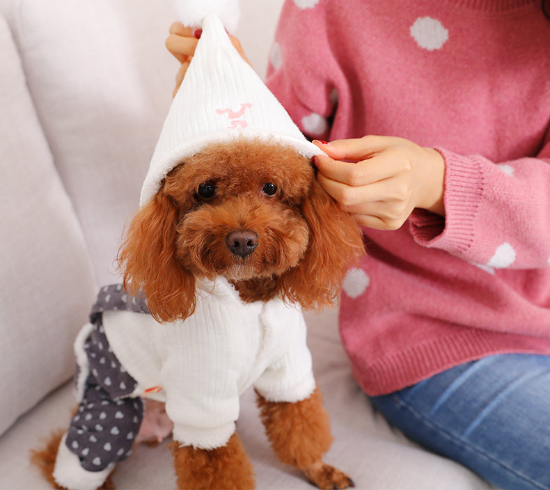 KFX-2960445 Cozy Thick Polyester and Wool Pet Outfit for Small Puppies in White and Pink