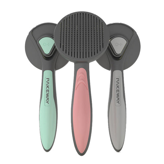 KFX-2961469 Pet Hair Combing Brush with Floating Design - Ergonomic Handle in Mint Green, Cherry Blossom, and Gentleman Grey