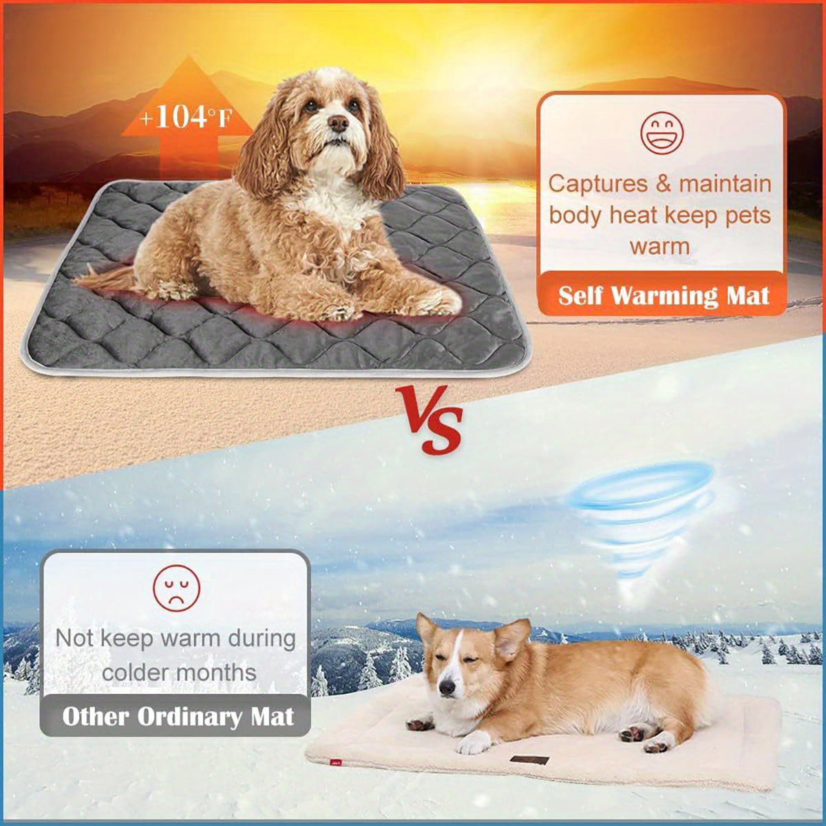KFX-2963133 Self-Heating Non-Slip Pet Mat with Waterproof Design, 5-Layer Thermal Blanket for Dogs and Cats