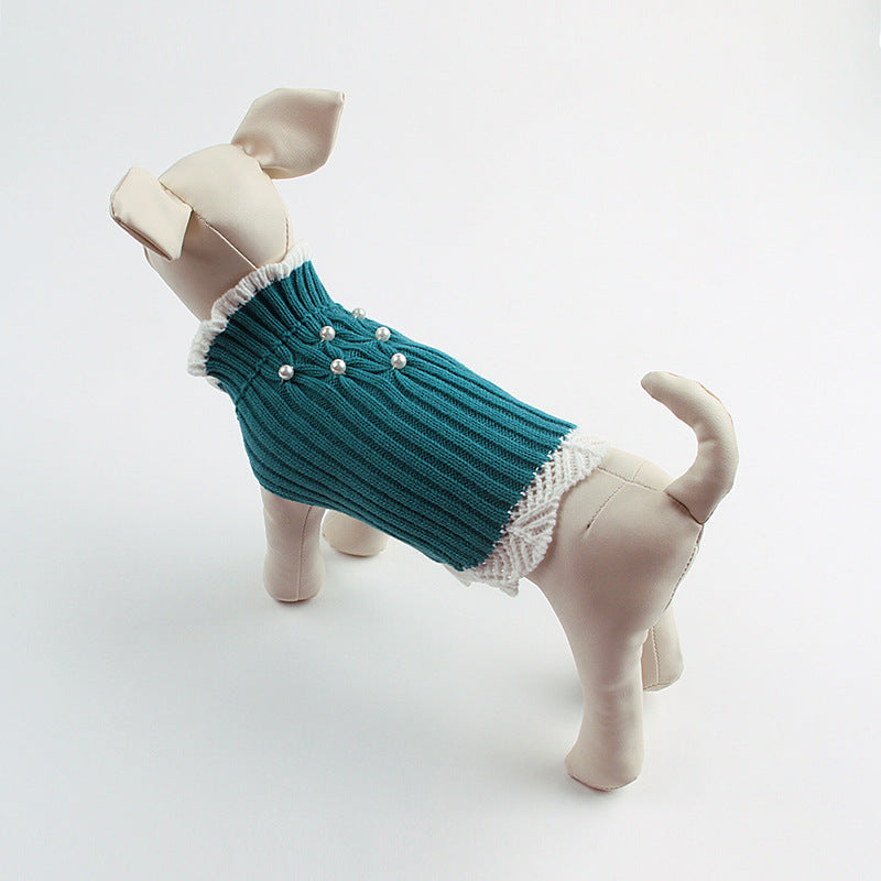 KFX-2963645 Knitted Acrylic Dog Sweater with Rhinestone Lace for Stylish Pets