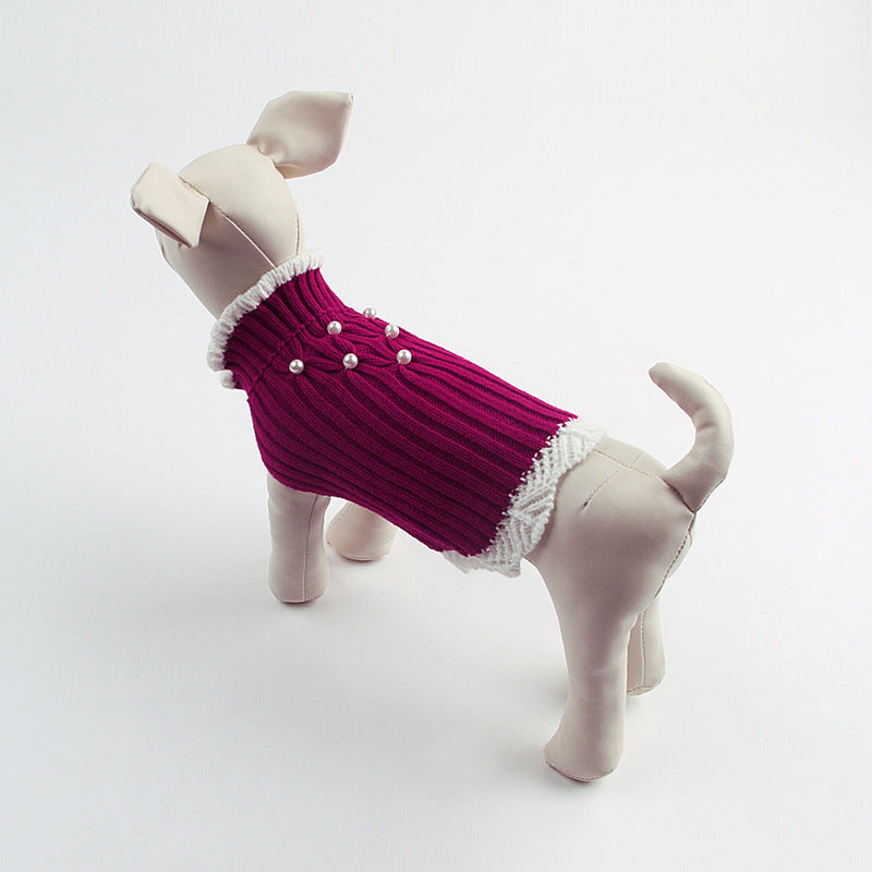 KFX-2963645 Knitted Acrylic Dog Sweater with Rhinestone Lace for Stylish Pets