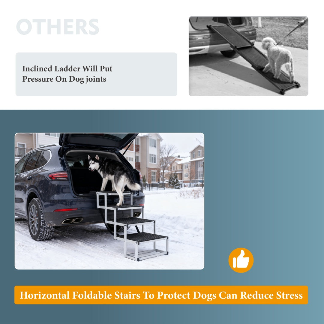 KFX-2964029 Foldable Dog Ramp for Cars and SUVs, Lightweight Non-Slip Pet Stairs, Supports Up to 250lbs, Ideal for Large Dogs