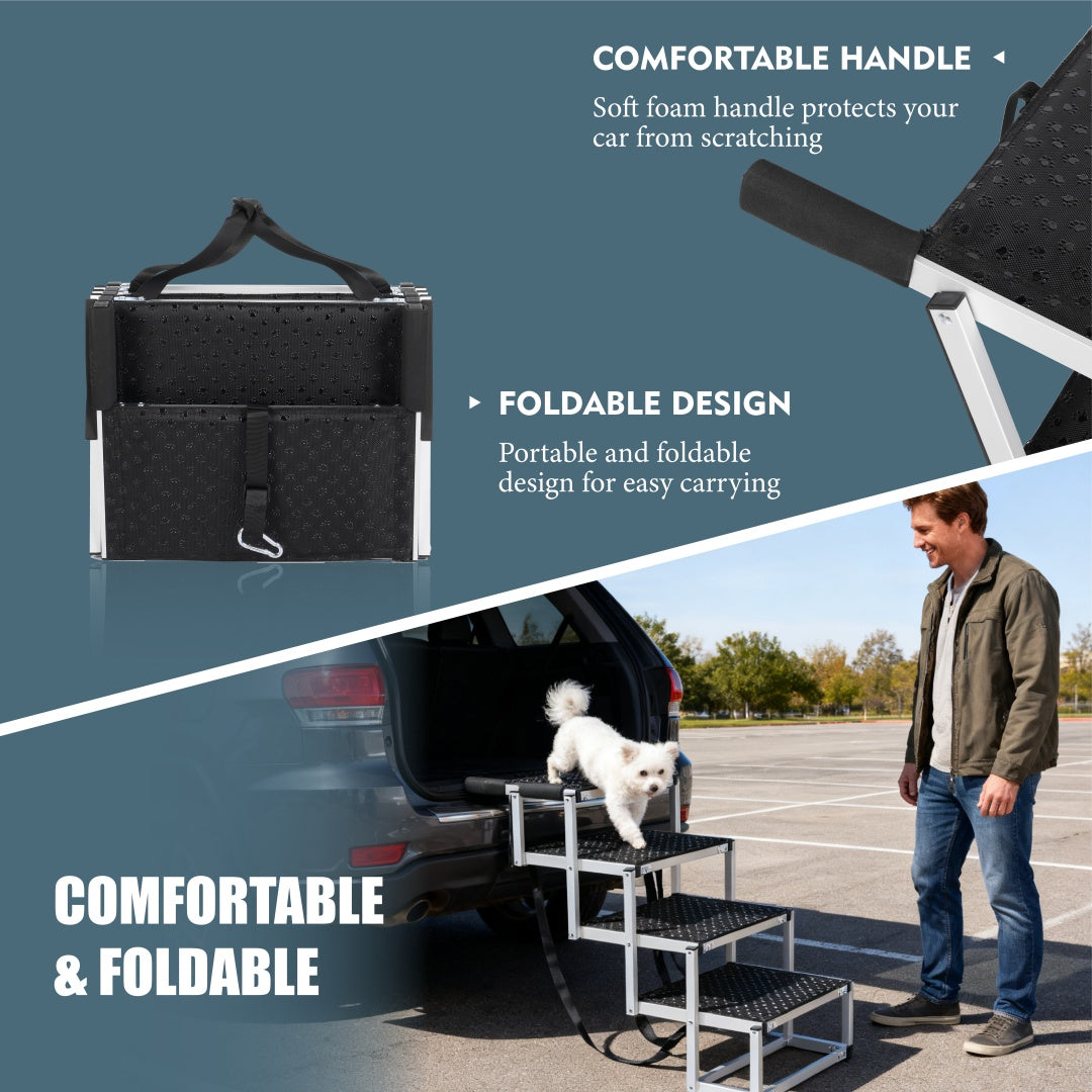 KFX-2964029 Foldable Dog Ramp for Cars and SUVs, Lightweight Non-Slip Pet Stairs, Supports Up to 250lbs, Ideal for Large Dogs