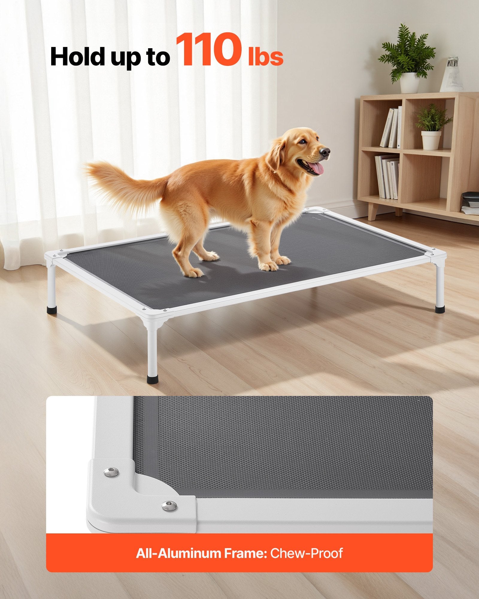 KFX-2964285 Elevated Dog Bed for Large Dogs - Portable Raised Dog Cot with Breathable Teslin Mesh and Aluminum Frame