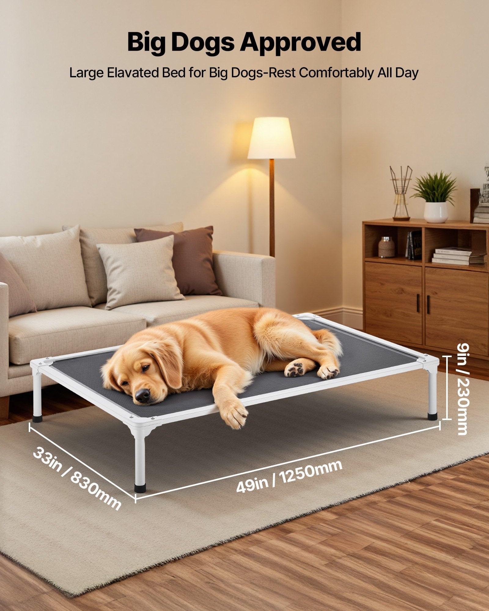 KFX-2964285 Elevated Dog Bed for Large Dogs - Portable Raised Dog Cot with Breathable Teslin Mesh and Aluminum Frame