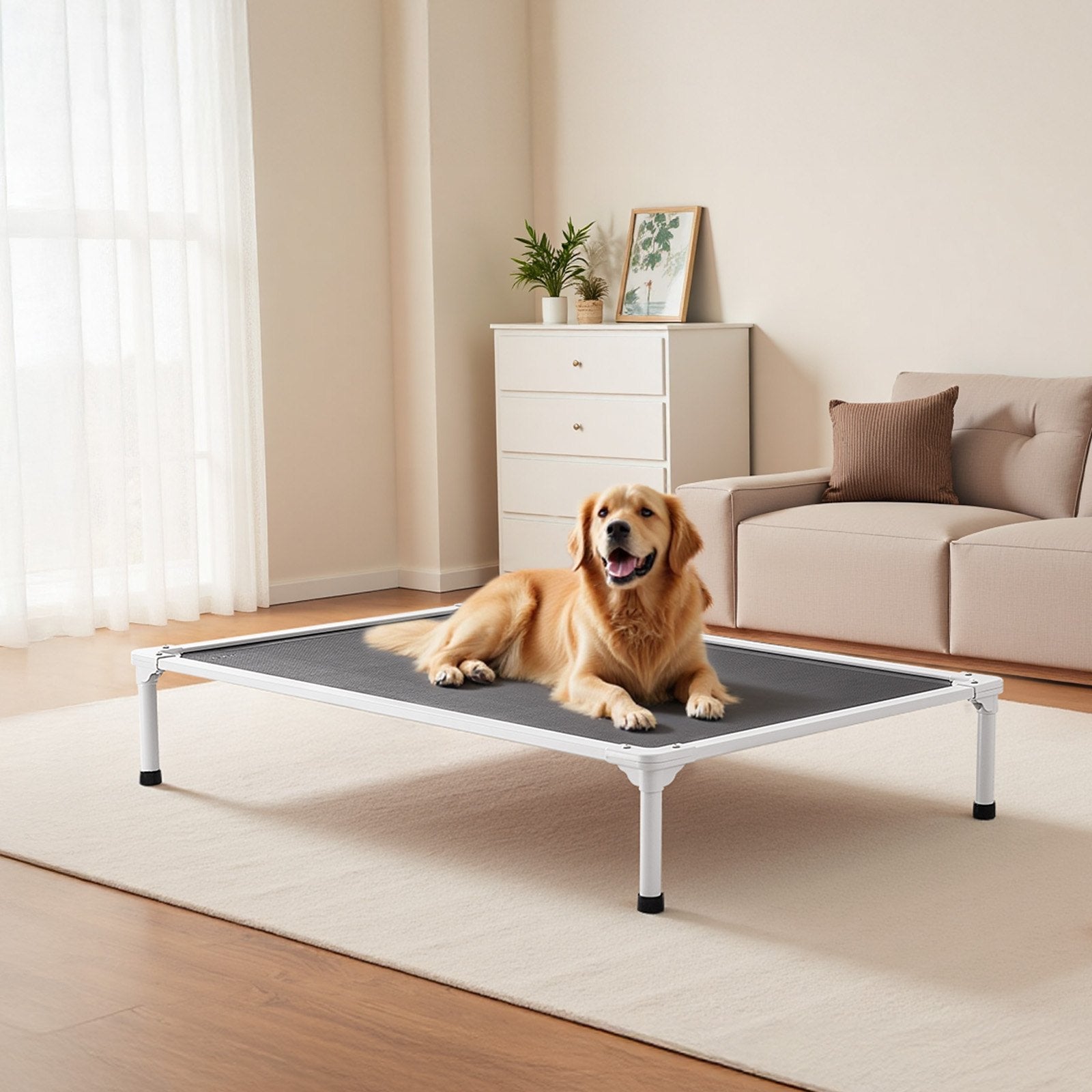 KFX-2964285 Elevated Dog Bed for Large Dogs - Portable Raised Dog Cot with Breathable Teslin Mesh and Aluminum Frame