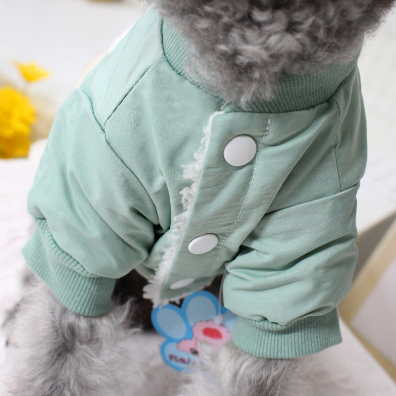 KFX-2965309 Warm Dog Jacket with Padded Double Pockets - British Style, Green and Orange, Sizes XS to XL
