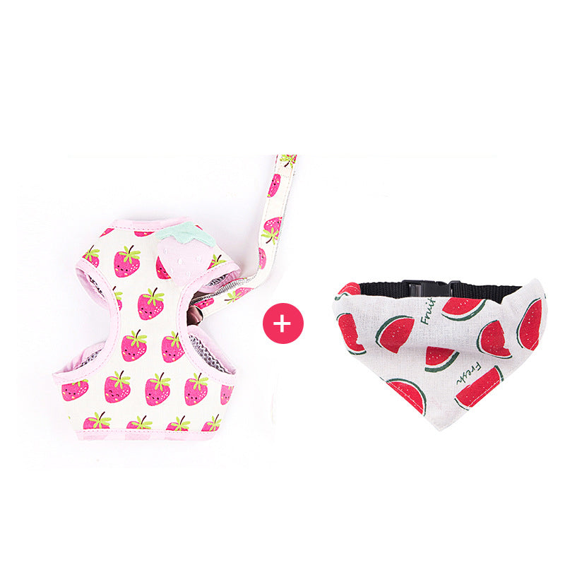 KFX-2967101 Adorable Cat Traction Rope in Cute Fruit Design - Adjustable Nylon Walking Leash for Cats