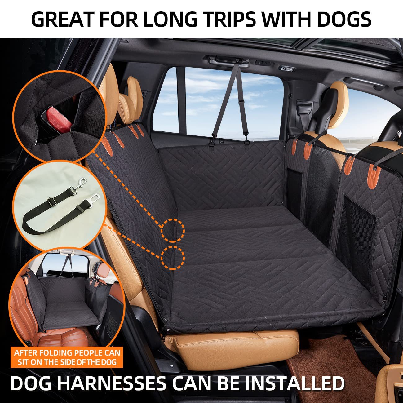 KFX-2967485 Lengthened Vehicle-Mounted Pet Mat Travel Dog Hammock - Honeycomb Pattern Black & Gray, 132x165 Cloth