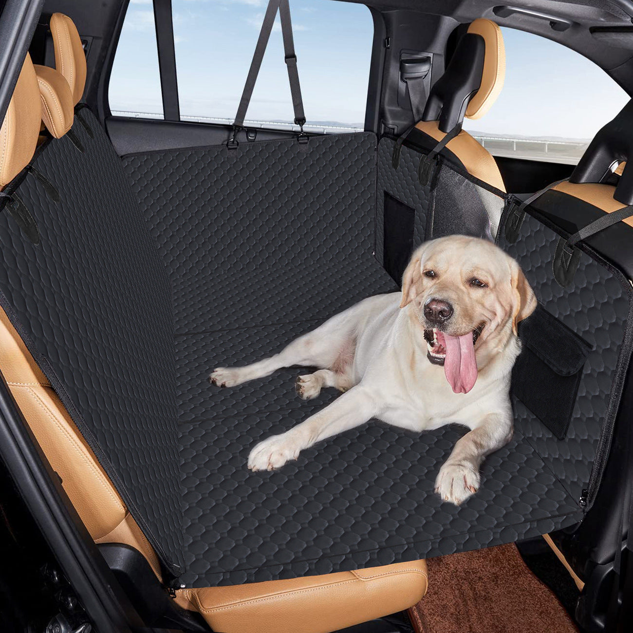 KFX-2967485 Lengthened Vehicle-Mounted Pet Mat Travel Dog Hammock - Honeycomb Pattern Black & Gray, 132x165 Cloth
