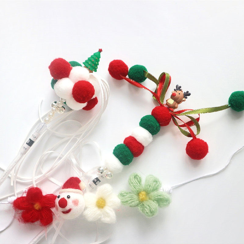 KFX-2967613 Christmas and New Year Handmade Bell Hair Ball Cat Stick and Collar Set