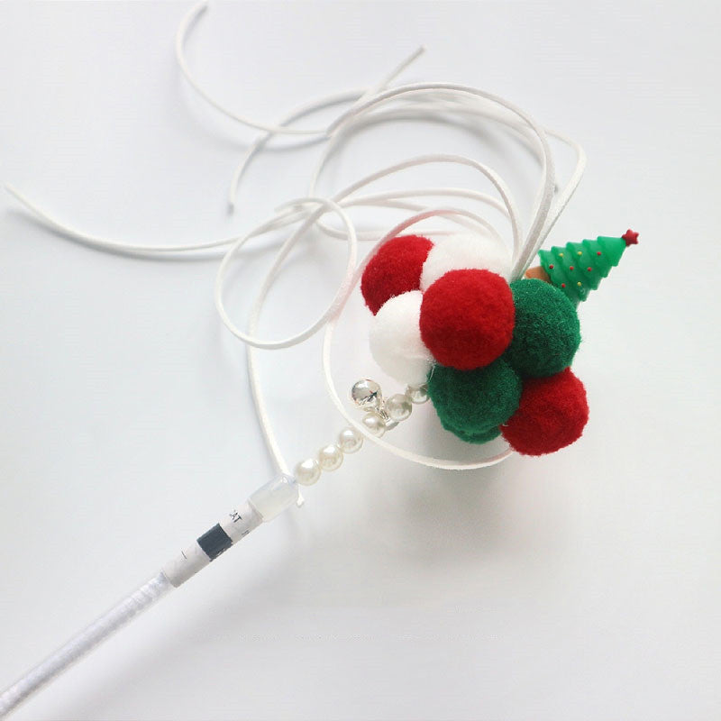 KFX-2967613 Christmas and New Year Handmade Bell Hair Ball Cat Stick and Collar Set