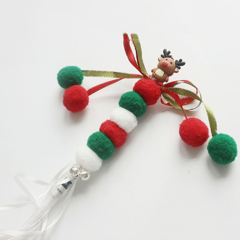 KFX-2967613 Christmas and New Year Handmade Bell Hair Ball Cat Stick and Collar Set