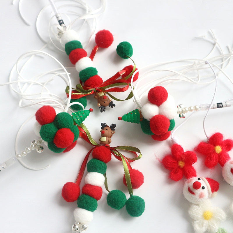 KFX-2967613 Christmas and New Year Handmade Bell Hair Ball Cat Stick and Collar Set
