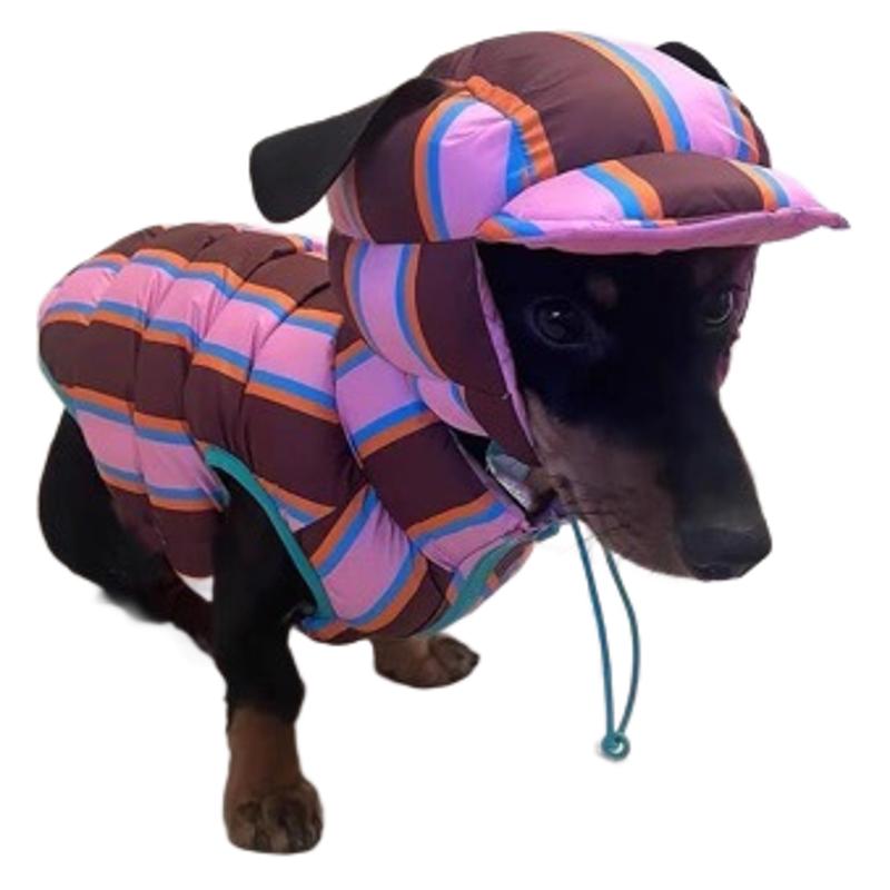 KFX-2969789 Pet Striped Vest with Hat for Autumn and Winter, Casual Polyester Clothing, Multiple Sizes Available