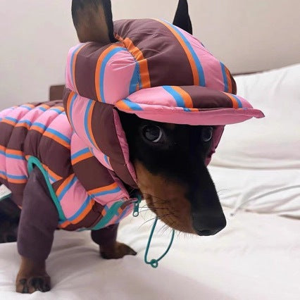 KFX-2969789 Pet Striped Vest with Hat for Autumn and Winter, Casual Polyester Clothing, Multiple Sizes Available