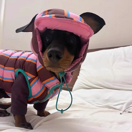 KFX-2969789 Pet Striped Vest with Hat for Autumn and Winter, Casual Polyester Clothing, Multiple Sizes Available