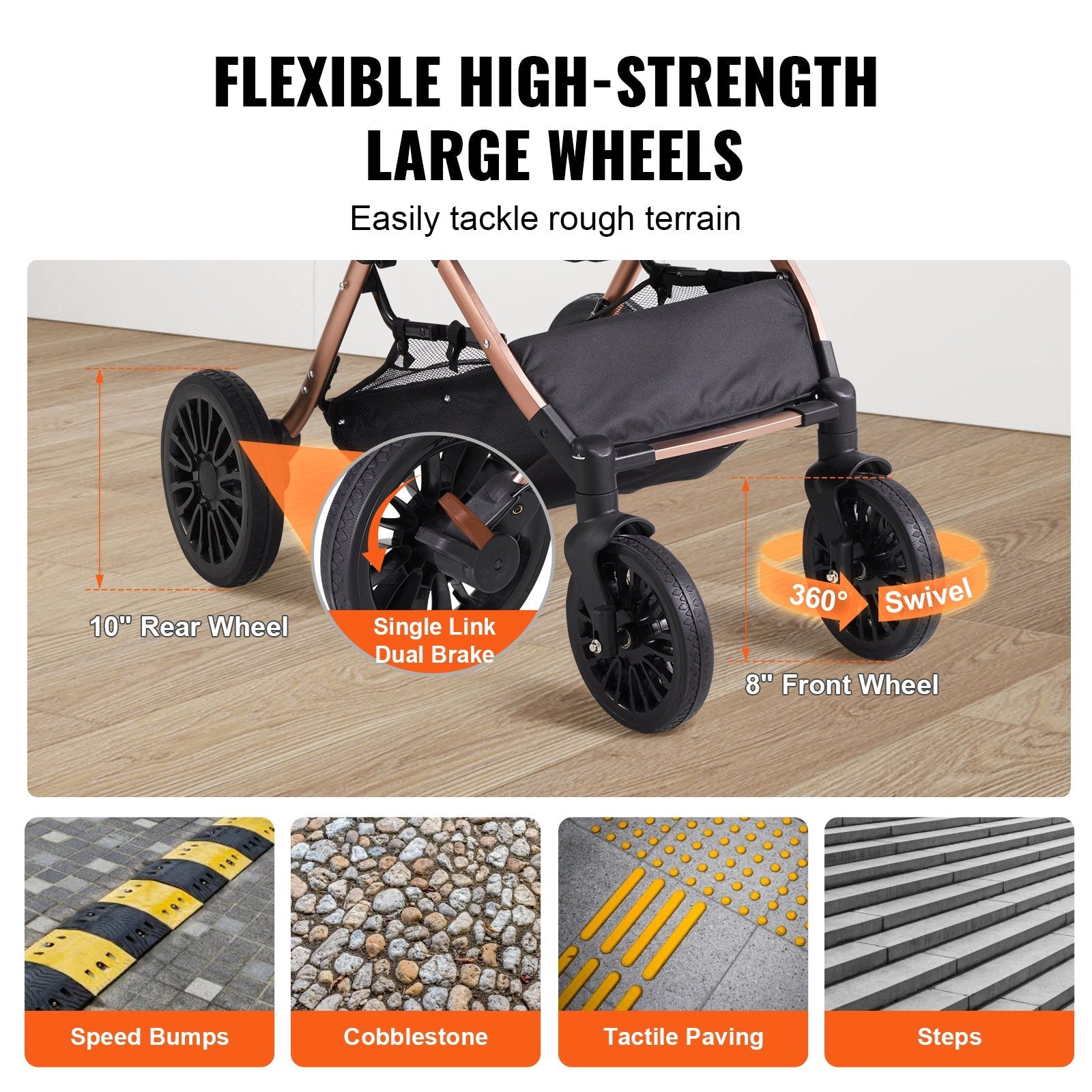 KFX-2970429 Pet Stroller with 66 lbs Capacity, 4-Wheel Design, Detachable Carrier, Storage Basket, and Pet Pad for Small to Medium Dogs