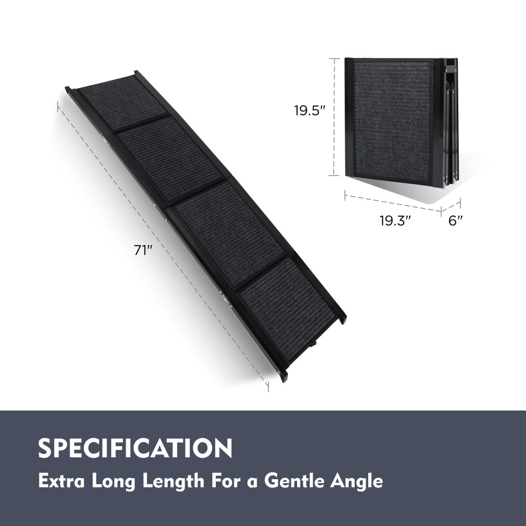 KFX-2974653 Portable Folding Dog Ramp for SUVs and Trucks - 71" Long, 19.5" Wide, Non-Slip Surface, Supports Up to 250 lbs
