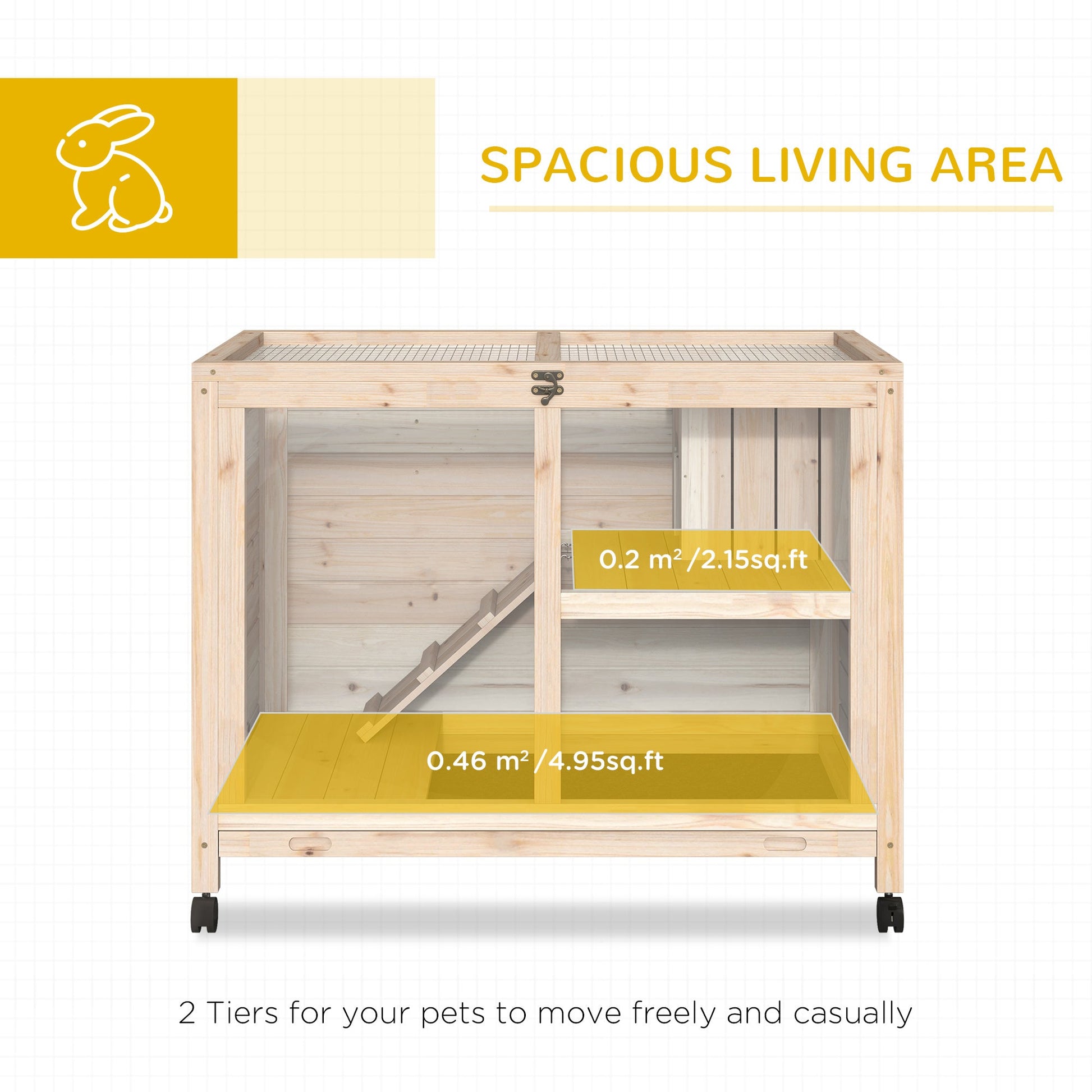 KFX-2975037 Wooden Rabbit Hutch on Wheels, Waterproof Small Bunny Cage with Openable Roof, Removable Tray, Ideal for Indoor/Outdoor Use