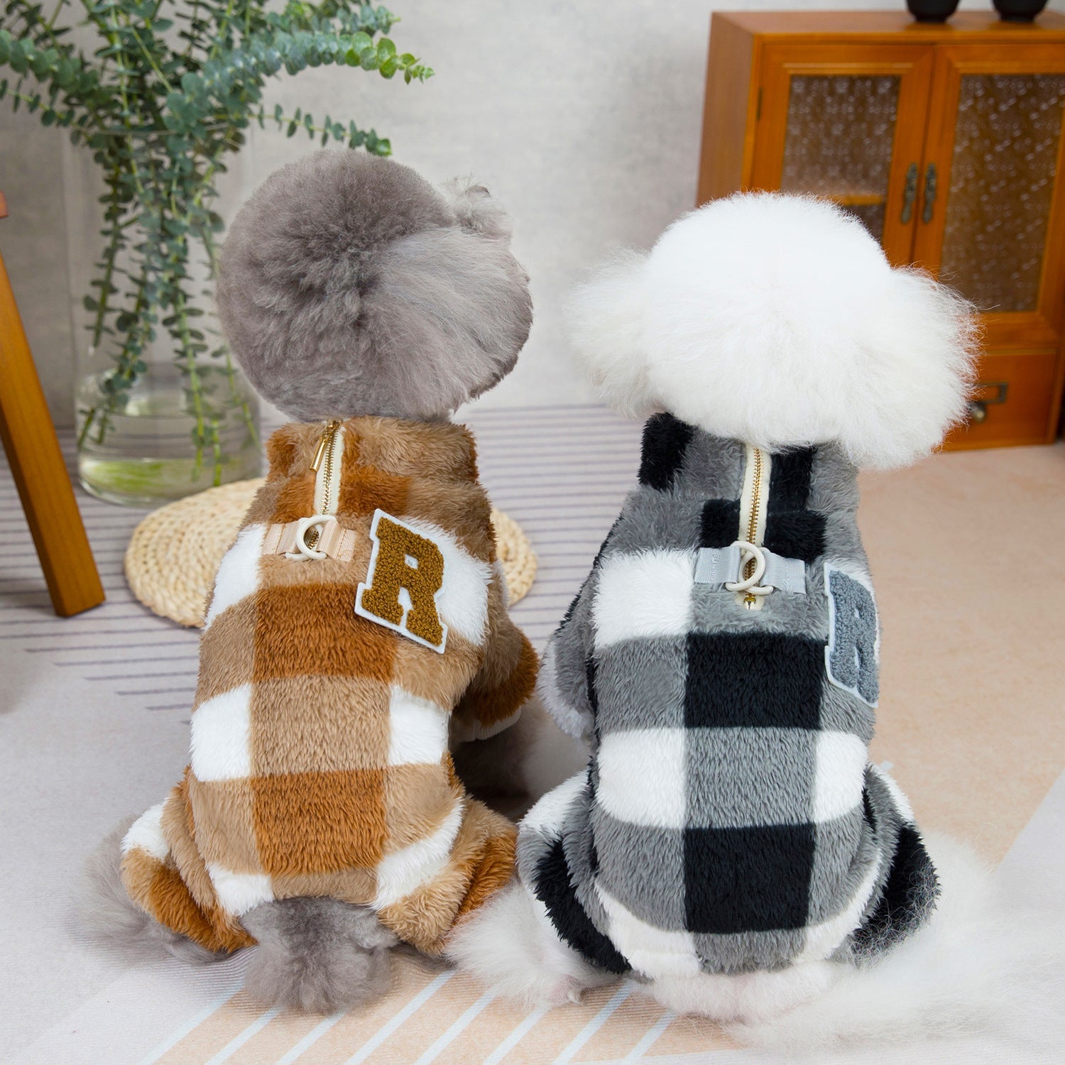 KFX-2975933 Double-Sided Velvet Dog Jacket for Autumn and Winter - Fluffy, Cozy Pet Clothing in Gray and Brown