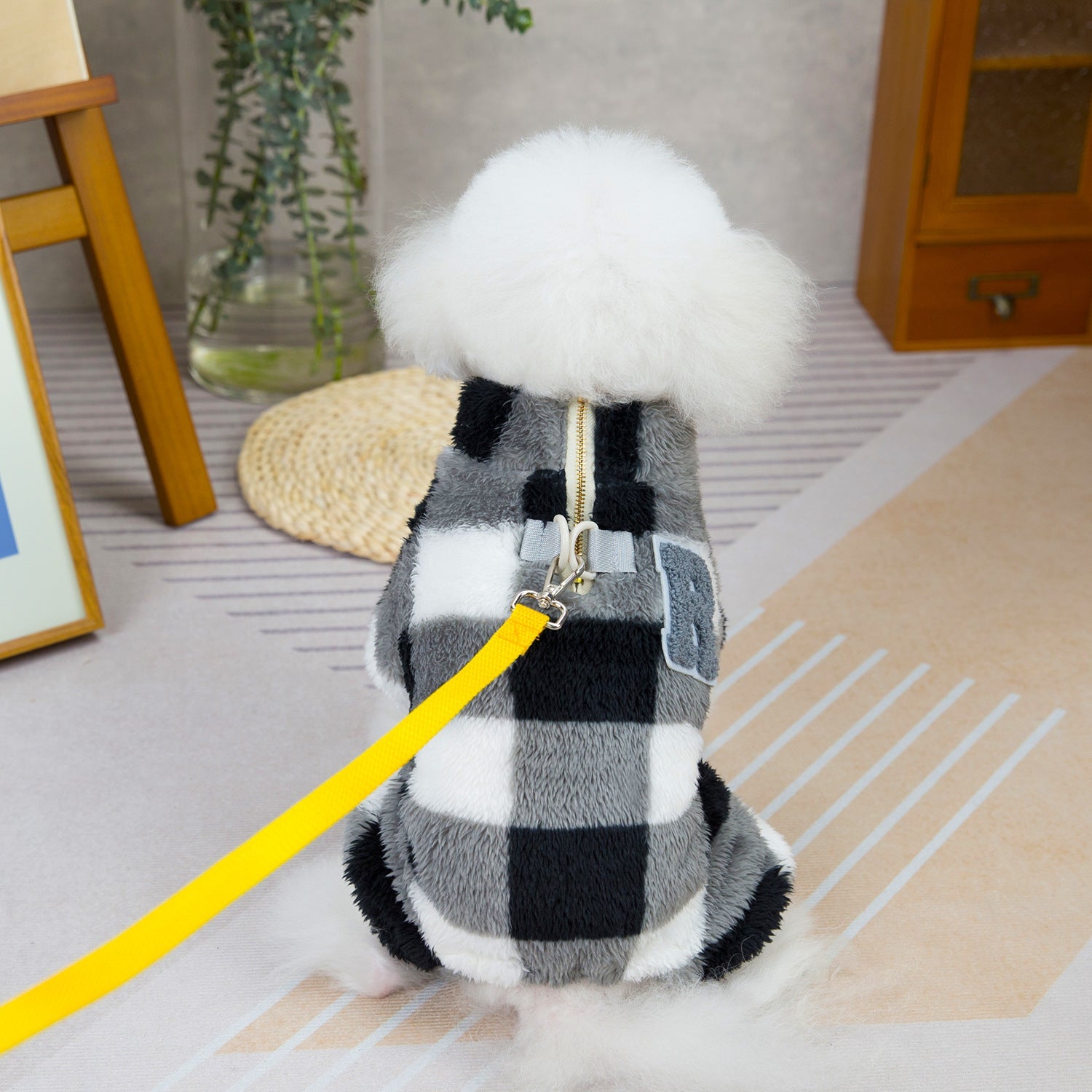 KFX-2975933 Double-Sided Velvet Dog Jacket for Autumn and Winter - Fluffy, Cozy Pet Clothing in Gray and Brown