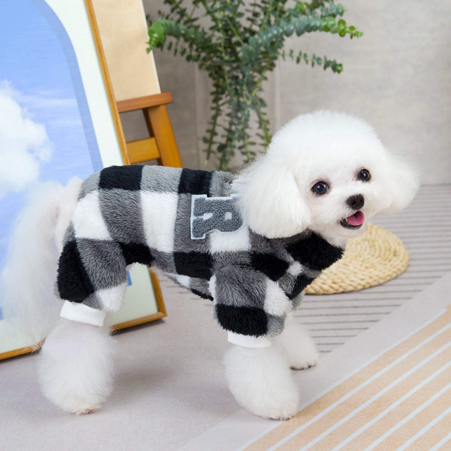 KFX-2975933 Double-Sided Velvet Dog Jacket for Autumn and Winter - Fluffy, Cozy Pet Clothing in Gray and Brown