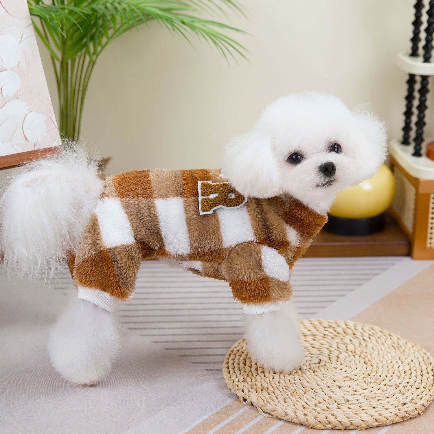 KFX-2975933 Double-Sided Velvet Dog Jacket for Autumn and Winter - Fluffy, Cozy Pet Clothing in Gray and Brown