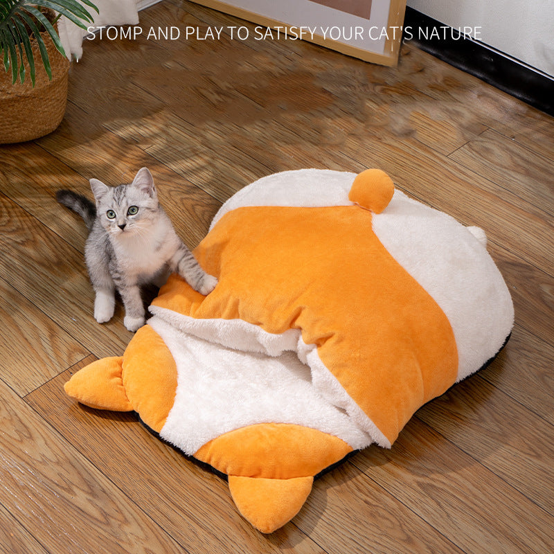 KFX-2978621 Cat Sleeping Bag - Warm Semi-Closed Bed for All Seasons, Cozy Pet Nest, Ideal for Winter Use