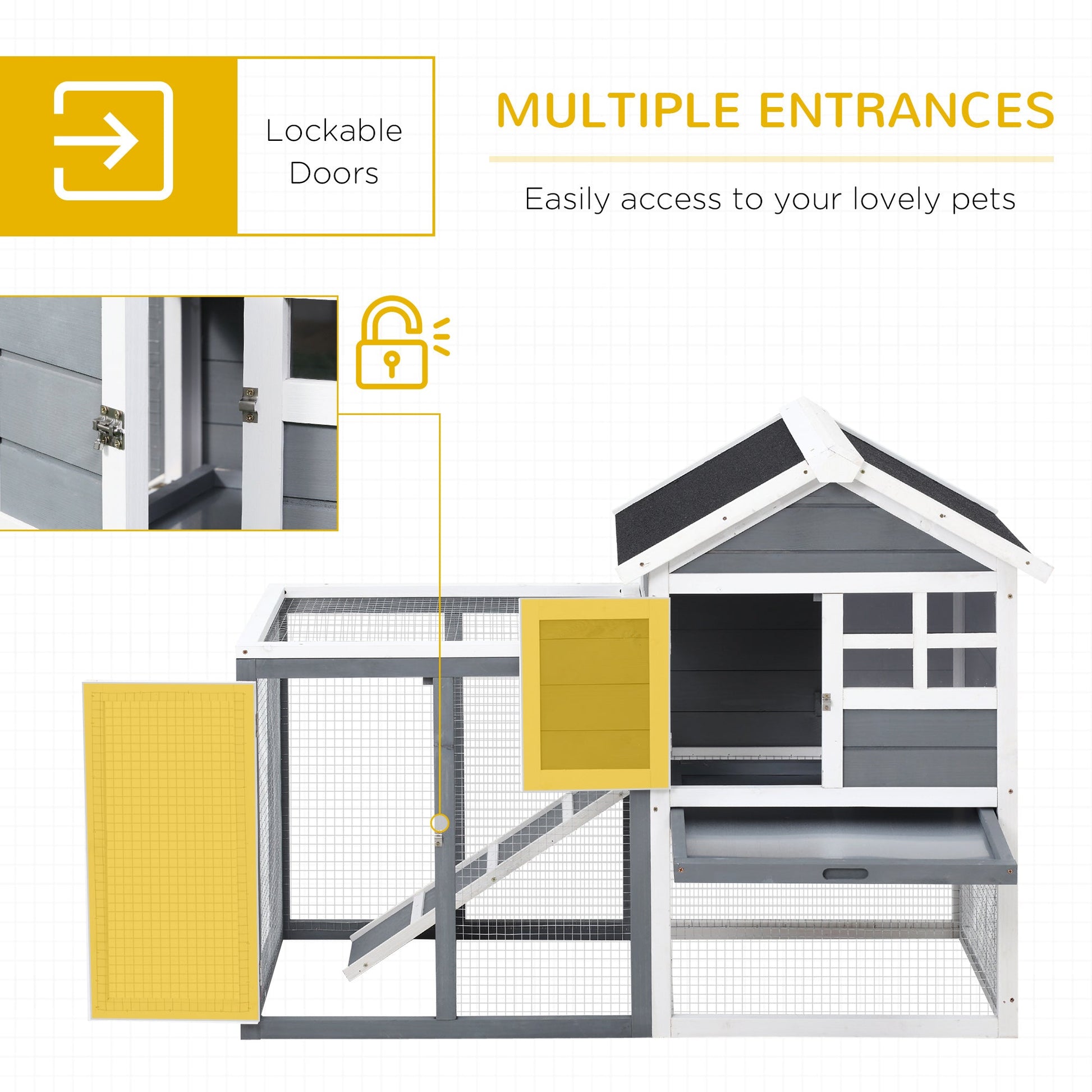 KFX-2980797 Indoor Wooden Rabbit Hutch with Outdoor Run, 48" Gray Weatherproof Design for Rabbits and Ferrets