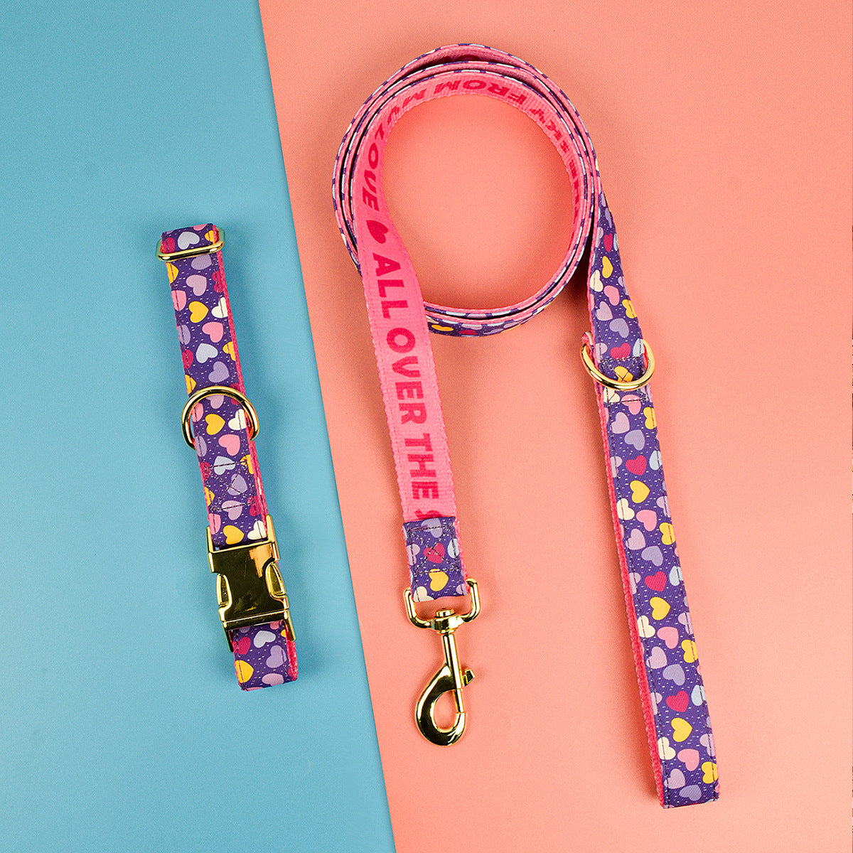 KFX-2980925 Double-sided Pet Collar with Haulage Rope in Various Fun Colors for Dogs and Cats