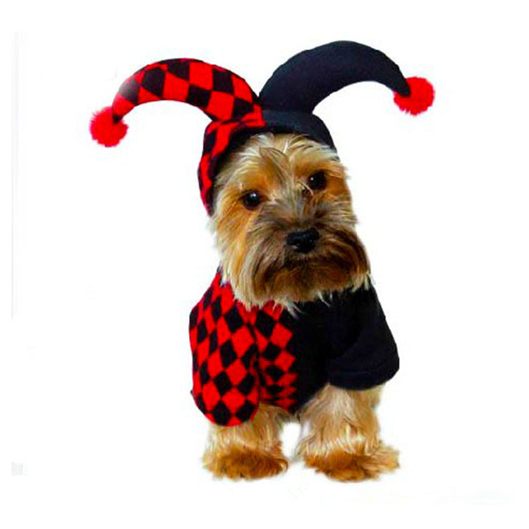 KFX-2981309 Funny Clown Costume for Pets - Soft Polyester Shirt with Hat for Dogs and Cats