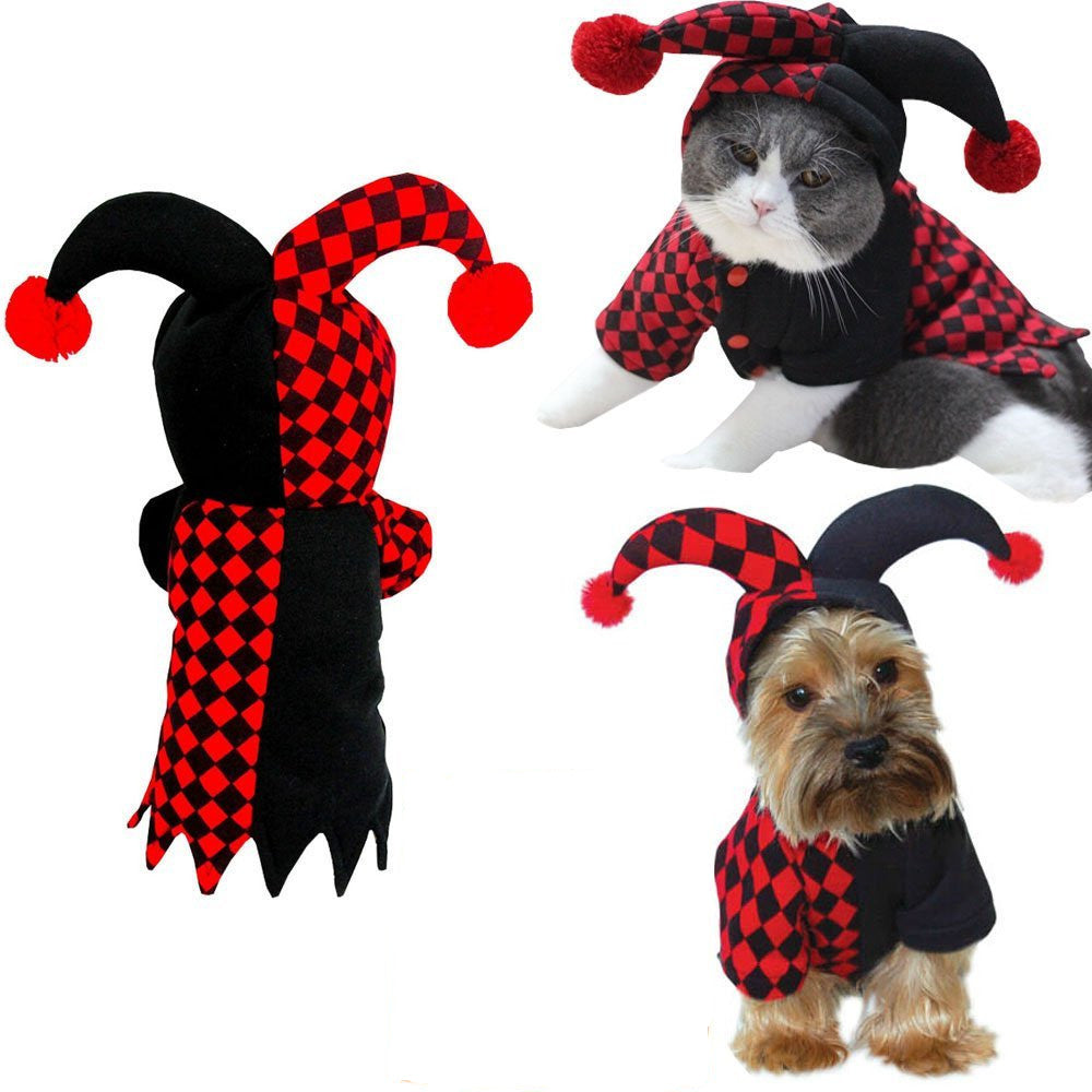 KFX-2981309 Funny Clown Costume for Pets - Soft Polyester Shirt with Hat for Dogs and Cats