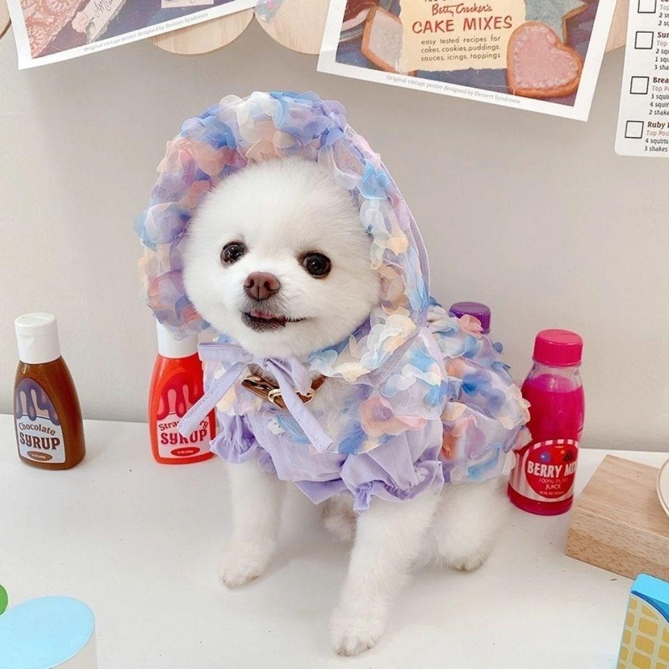 KFX-2983485 Lemon Yellow, Light Shrimp Powder & Lavender Mesh Dog Skirt with Matching Hat