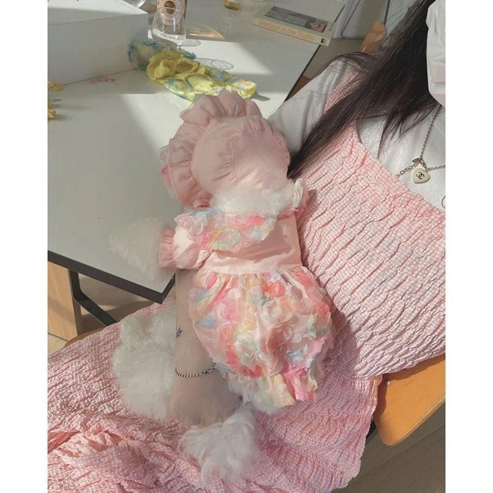 KFX-2983485 Lemon Yellow, Light Shrimp Powder & Lavender Mesh Dog Skirt with Matching Hat