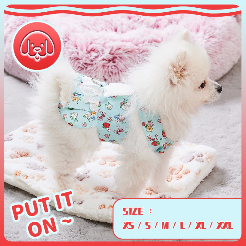 KFX-2984381 Charming Dog Harness Dress with Leash Set for Small Breeds, Featuring Angel Wings Design