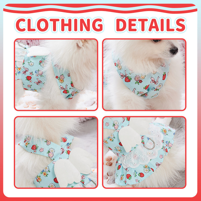KFX-2984381 Charming Dog Harness Dress with Leash Set for Small Breeds, Featuring Angel Wings Design