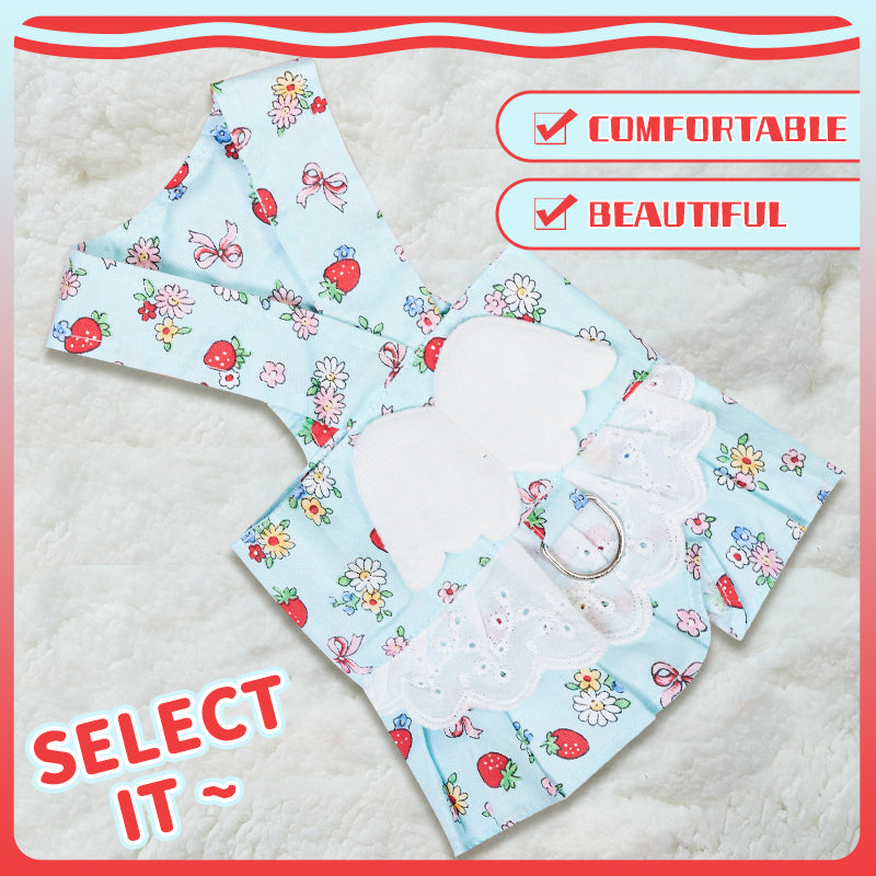 KFX-2984381 Charming Dog Harness Dress with Leash Set for Small Breeds, Featuring Angel Wings Design